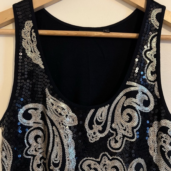 Womens APT.9 Tank Top Black Large Gold Sequin Modal Paisley Soft Casual Summer - Picture 4 of 15